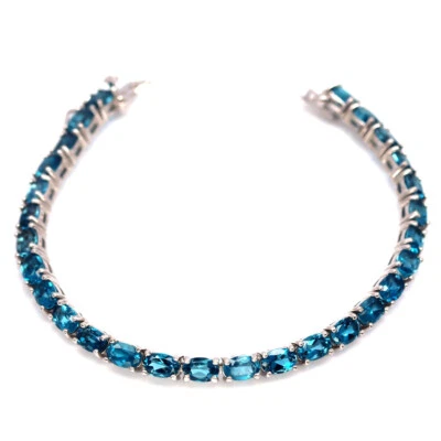 Piedras preciosas 4 x 6 mm. Pulsera Topacio Azul Londres 7" Plata de Ley 925  Foto 1 de 4