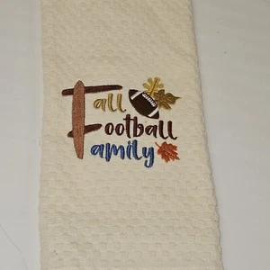 Football FALL  Embroidered Kitchen Towel HAND CRAFTED - Picture 1 of 2