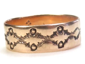 Victorian 1800's 10 Karat Rose Gold Ring Size 7.25 UK-O Width 6.68 MM Art Deco - Picture 1 of 12