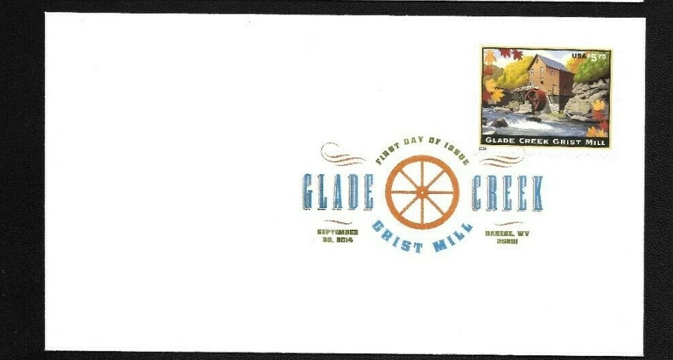 US FDC 2014 Glade Creek Grist Mill $5.75 Stamp Laser Color Cancel Scott 4927 | - Image 1 of 1