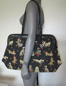 Brighton Vintage Black Tapestry Dog Weekend Shoulder Bag Tote Handbag Large - Picture 1 of 6