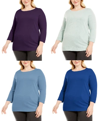 Karen Scott Women's Plus Size Ballet Neckline Pullover Sweater, Assorted Colors - Image 1 of 4