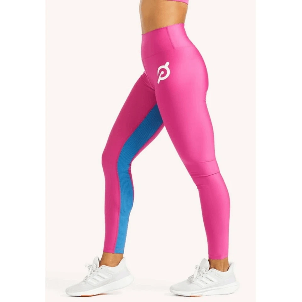 Peloton HO121 Show Up Rib Leggings Pink & Blue Small High Rise
