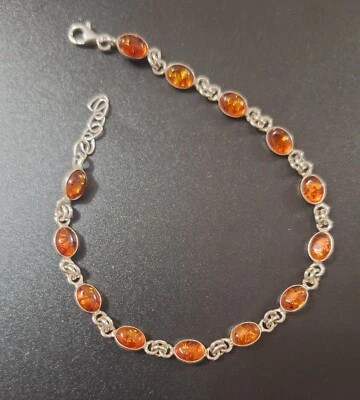 纯银 925 琥珀珠手链! — 第 1/4 张图片