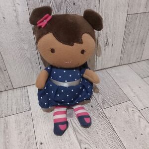Carters Child of Mine Brown Baby Lovey Navy Blue Dress Polka Dots Rattle Plush