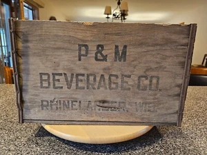 Vintage Wood P & M (Pik & Mix) Beverage Co Wooden Crate Rhinelander Wisconsin - Picture 1 of 10
