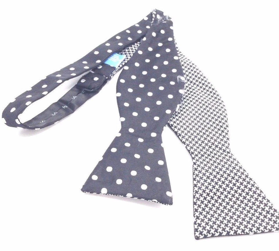 $90 Countess Mara Hombres Negro Blanco Reversible Pajarita Seda Ajustable Pajarita Foto 1 de 4