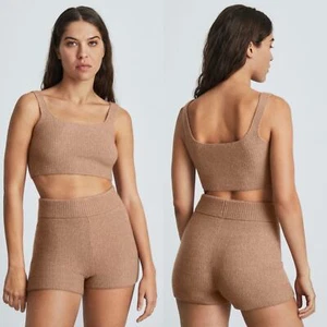 Top corto acanalado Everlane The Wool Blend Carmel para mujer pequeño nuevo con etiquetas elástico - Imagen 1 de 11