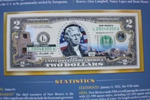 NEW MEXICO STATE - U.S COLORIZED $2 BANK NOTE UNCIRCULATED BILL - Picture 1 of 4