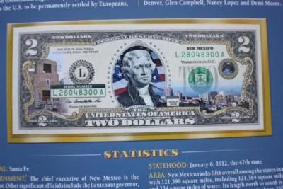 NEW MEXICO STATE - U.S COLORIZED $2 BANK NOTE UNCIRCULATED BILL - Image 1 of 4