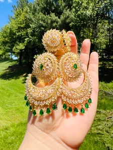 Big American Diamond Jhumka/ Indian Earring For Wedding Party - Picture 1 of 11