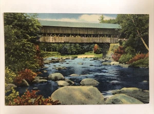 Covered Bridge over River-White Mountains-Jackson-New Hampshire-Vintage Postcard - Picture 1 of 8