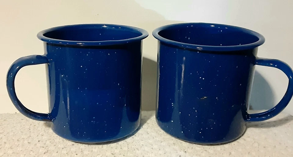 Juego de 6 tazas de café esmaltadas metálicas azul moteado 12 oz camping caza-nuevas Foto 1 de 4