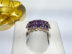 1.85ctw Natural Amethyst & Pink Topaz Double Row 10Kt Yellow Gold Band Ring13567 - Picture 1 of 4