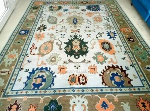 8x10 Hand-Knotted Oriental Wool Rug–Oushak Turkish Style Area Carpet Blue Beige - Picture 1 of 13
