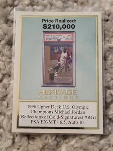 Tarjeta de promoción NSCC 2023 de Heritage Auctions hazaña. '1996 U.D. Campeón Olímpico M. Jordan' - Imagen 1 de 3