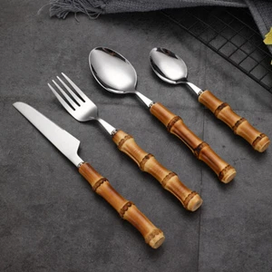 Bamboo handle tableware,Western style steak,stainless steel fork spoon,spoon set - Picture 1 of 16