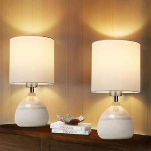 Bedside Lamps Set of 2, Ceramic Small Bedside Table Lamps with Fabric Shade, Tab - Picture 1 of 7