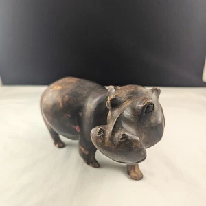 Estatuilla de hipopótamo de casa de madera tallada a mano vintage de 9,5" de largo - Imagen 1 de 13