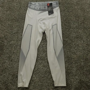Under Armour HeatGear Compression Pants Mens Small White Gray New Tag Sports Gym - Picture 1 of 10