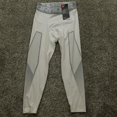 Under Armour HeatGear Compression Pants Mens Small White Gray New Tag Sports Gym - Image 1 of 4