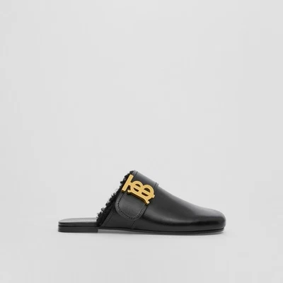 Burberry New Leather Mules / Slides TB Detail Shearling-lined Size 39.5 $750 - Image 1 of 4