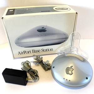 Módem vintage Apple Airport estación base plateada 150 ft alcance inalámbrico 56K V.90 - Imagen 1 de 11