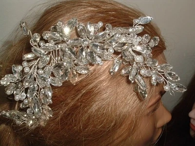 Bridal Crystal Rhinestone and Pearl Slide Comb Wedding Headpiece - Image 1 of 3