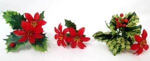 Selecciones de flores de Navidad vintage de plástico flores rojas de pascua acebo kitsch - Imagen 1 de 7