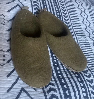 Zapatillas HS para mujer 9 de lana orgánica natural, suela de cuero genuino hechas a mano Foto 1 de 4