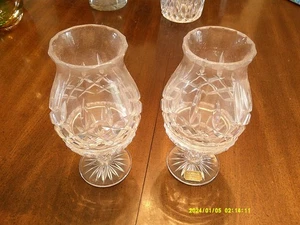 SET OF 2   Gorham Full Lead Crystal King Edward Hurricane Candle Holder  8 3/4" - Picture 1 of 3