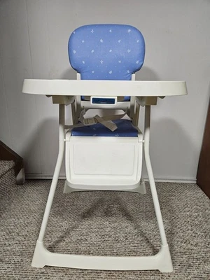 Silla alta plegable vintage años 90 precio asiento acolchado vinilo azul  Foto 1 de 4