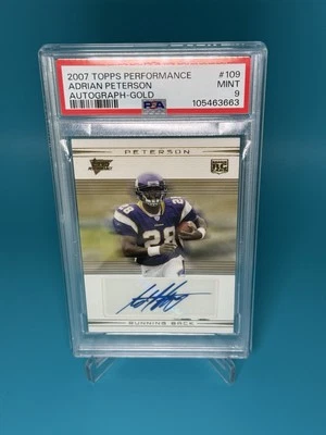 2007 Topps Performance Adrian Peterson Rookie RC Auto Gold /25 PSA 9 Mint Pop 2 - Image 1 of 4