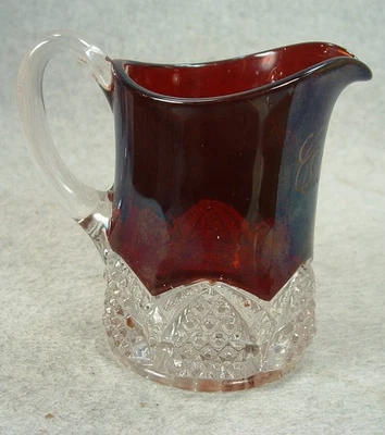 Antique 1922 EAPG Ruby Stained Creamer Button Arches Souvenir Celoron Park - Image 1 of 3