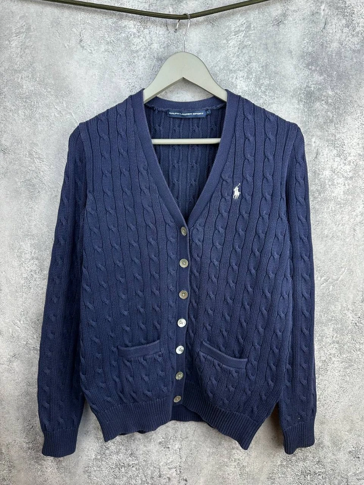 Ralph Lauren Sport Vintage Cable Knit Cardigan Navy Sweater Men's Size L - Image 1 of 4