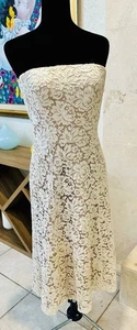 Carmen Marc Valvo Beige Lace Strapless Dress Size 6 M Wedding Formal Gown - Picture 1 of 10