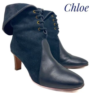 Women 6.0US Chloe Combi Leather Short Boots Black Navy Shoes Genuine Women'S - Picture 1 of 8