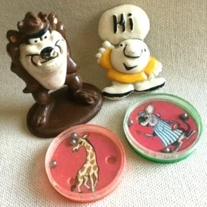 Lot 4 Vintage Gumball Toys Prizes - Arby's Tazmanian Devil, 2 Games & Ziggy Pin - Picture 1 of 9
