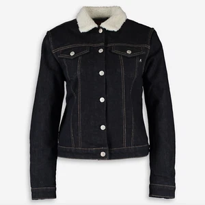 REPLAY Trucker Denim Jacket Size Large Ladies Sherpa Lined Indigo £160 - Picture 1 of 6