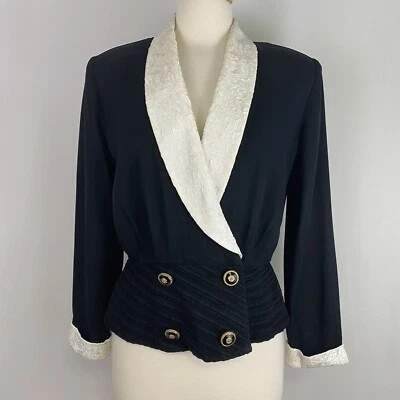 Blazer Sheri Martin Mujer Talla 12 Negro Marfil Manga Larga Botón Frontal Chaqueta Foto 1 de 4