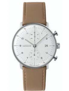 Junghans Max Bill Chronoscope 40 mm White Dial Leather Strap Watch 27/4502.02 - Picture 1 of 1