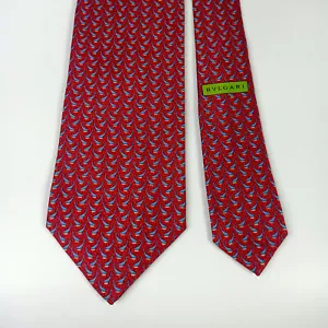 Corbata de seda BVLGARI Bulgari para hombre roja diseño novedoso hecha en Italia - Imagen 1 de 10