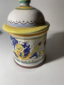 Contenitore Ceramica Coperto Dipinto A Mano Italiano Sur La Tavolo 7 1/2"" Made In Italy - Foto 1 di 11