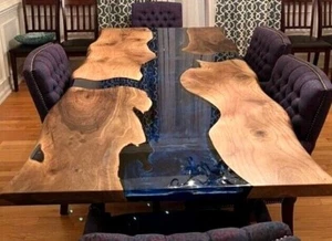 Epoxy Resin Table, Natural Wood Table, Handmade Dining Table, Live Edge Table. - Picture 1 of 6