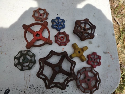 Lot of 10 Vintage Water Faucet Knobs Handles Spicket Industrial Steam Punk Cover