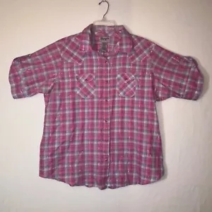 Women's Wrangler Cowgirl Western short sleeve button up shirt pink XXL 2X - Picture 1 of 4