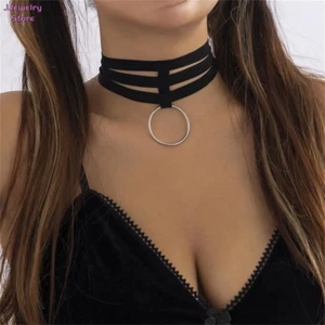 Women's Fashion Jewelry Black Velvet Velvet Layered Choker Collar Necklace 1PC - Picture 1 of 8