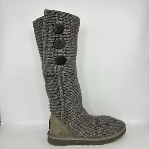 UGG Classic Cardy Shearling Footbed Gray Knit Sweater Boot Women 7 US 5819 - Picture 1 of 12