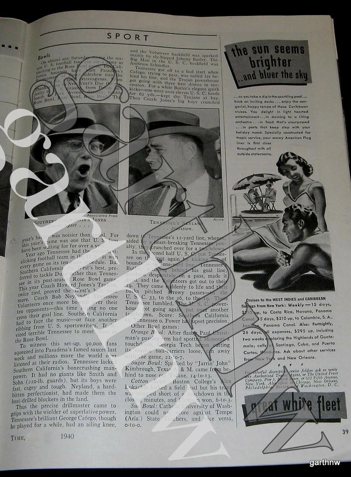 Campeón de fútbol americano USC 1939 1940 ROSE BOWL REVISIÓN TENNESSEE HOWARD JONES BOB NEYLAND Foto 1 de 1