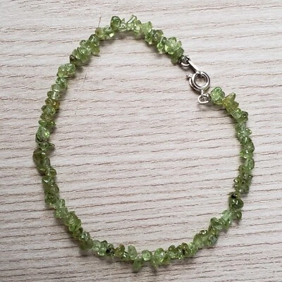 Hand- Made GENUINE * PERIDOT STONE * BRACELET 7.5" Long ,3-5MM - USA - Image 1 of 4